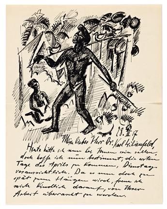 MAX PECHSTEIN Group of 4 illustrated letters of Palau scenes.